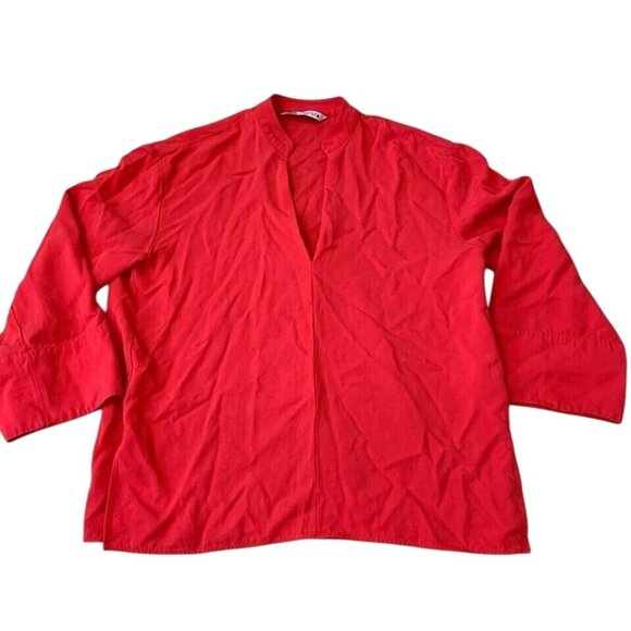 Zara Flowey Slit Blouse Women’s Size Medium Coral Color V-Neck Viscose Lyocell - Picture 1 of 3